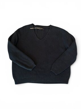 Quince Black Ribbed V-Neck Sweater soft Cotton perfect for a summer night.